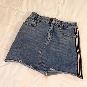 Denim Mini Skirt with Striped Detail